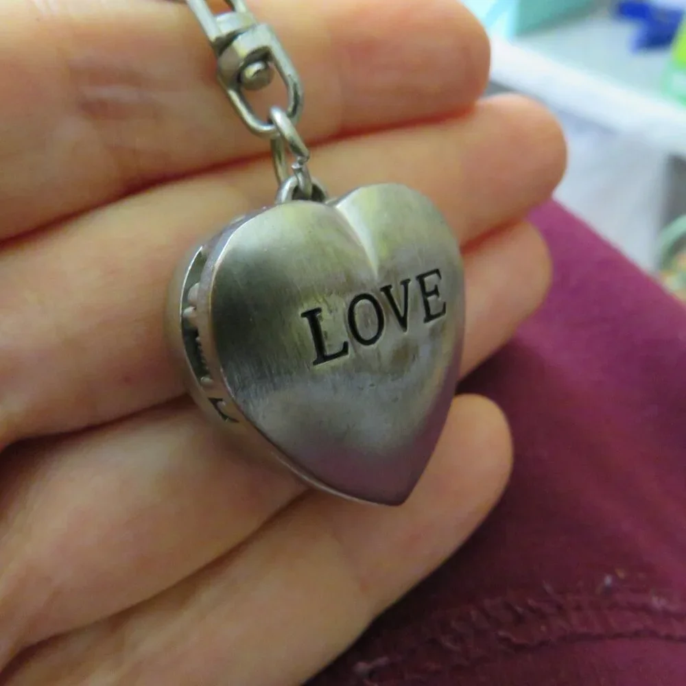 Vintage LOVE Heart Locket Watch Metal Purse Charm Pendant Clip On Dangle